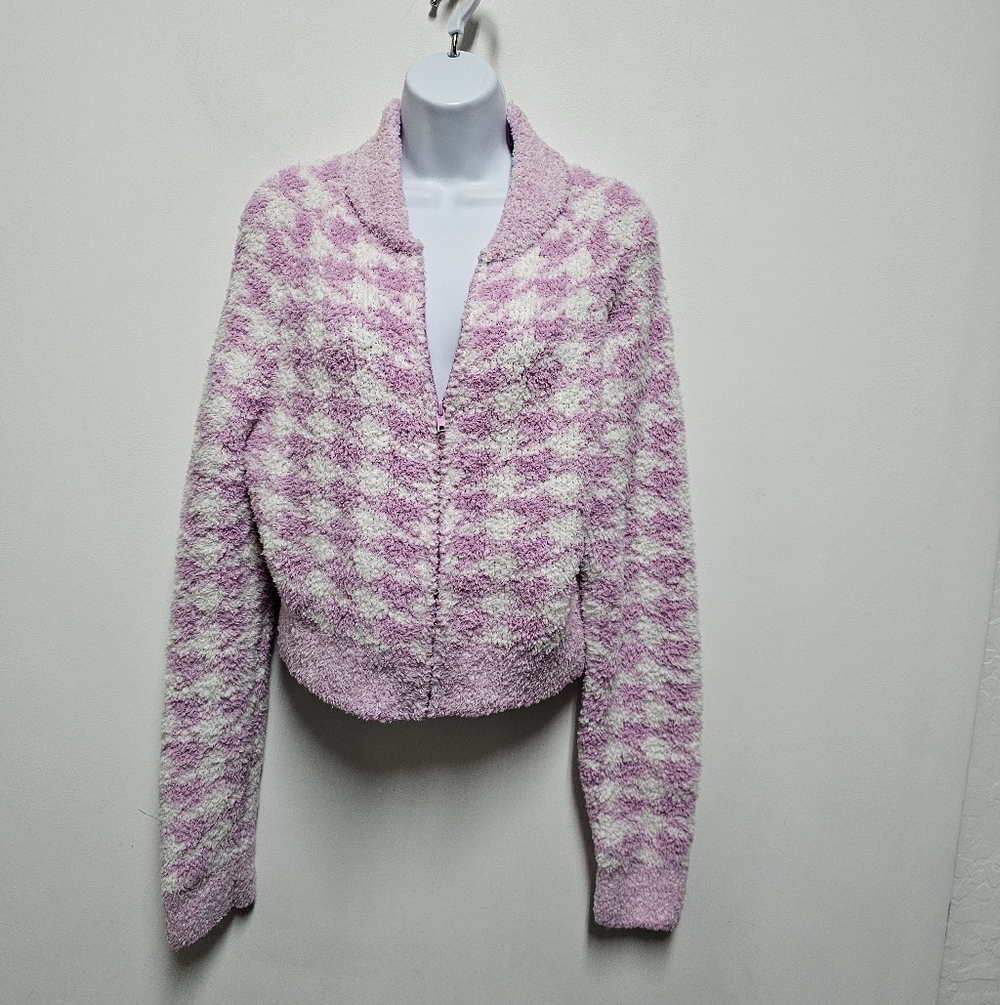 SKIMS Pink & White Textured Cropped Zip Jacket Women’s L/XL